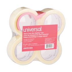 Universal Heavy-Duty Box Sealing Tape with Dispenser, 3" Core, 1.88" x 60 yds, Clear, 4/Box