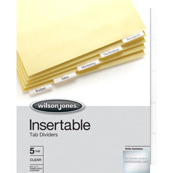 Wilson Jones Single-Sided Reinforced Insertable Index, Clear 5-Tab, Letter, Buff