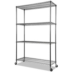 Alera NSF Certified 4-Shelf Wire Shelving Kit with Casters, 48w x 18d x 72h, Black Anthracite
