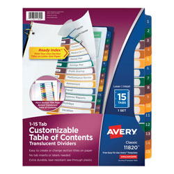 Avery Customizable Table of Contents Ready Index Dividers with Multicolor Tabs, 15-Tab, 1 to 15, 11 x 8.5, Translucent, 1 Set