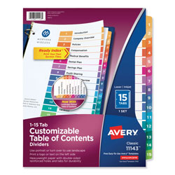 Avery Customizable TOC Ready Index Multicolor Dividers, 15-Tab, Letter