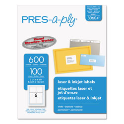 Avery Labels, Laser Printers, 3.33 x 4, White, 6/Sheet, 100 Sheets/Box