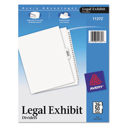 Avery Preprinted Legal Exhibit Side Tab Index Dividers, Avery Style, 26-Tab, 26 to 50, 11 x 8.5, White, 1 Set