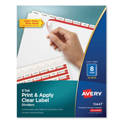 Avery Print and Apply Index Maker Clear Label Dividers, 8 White Tabs, Letter, 25 Sets