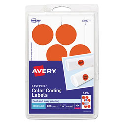 Avery Printable Self-Adhesive Removable Color-Coding Labels, 1.25" dia., Neon Red, 8/Sheet, 50 Sheets/Pack