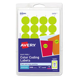 Avery Printable Self-Adhesive Removable Color-Coding Labels, 0.75" dia., Neon Yellow, 24/Sheet, 42 Sheets/Pack