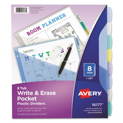Avery Write and Erase Durable Plastic Dividers with Pocket, 3-Hold Punched, 8-Tab, 11.13 x 9.25, Assorted, 1 Set