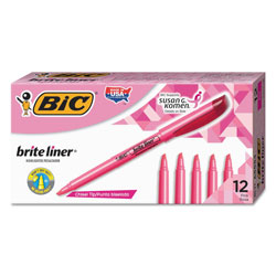 Bic Brite Liner Highlighter, Chisel Tip, Fluorescent Pink, Dozen