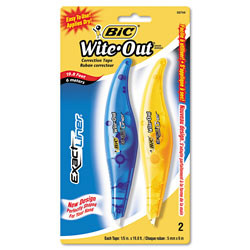 Bic Wite-Out Brand Exact Liner Correction Tape, Non-Refillable, Blue/Orange, 1/5" x 236", 2/Pack