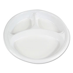 Boardwalk Hi-Impact Plastic Dinnerware, Plate, 10" Dia., 3 Compartments, White, 500/Carton
