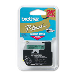 Brother M Series Tape Cartridge for P-Touch Labelers, 0.47" x 26.2 ft, Black on Green