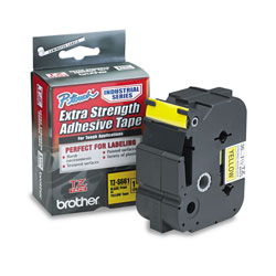 Brother TZ Extra-Strength Adhesive Laminated Labeling Tape, 1.4" x 26.2 ft, Black on Yellow
