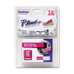 Brother TZ Standard Adhesive Laminated Labeling Tape, 0.47" x 16.4 ft, White/Berry Pink