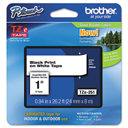 Brother TZe Standard Adhesive Laminated Labeling Tape, 0.94" x 26.2 ft, Black on White