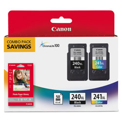 Canon 5206B005 (PG-240XL; CL-241XL) High-Yield Ink/Paper Combo, Black/Tri-Color