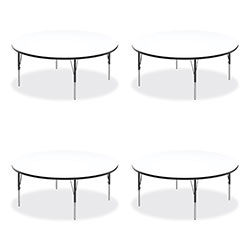 Correll® Markerboard Activity Tables, Round, 60" x 19" to 29", White Top, Black/Silver Legs, 4/Pallet