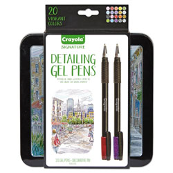 Crayola Detailing Stick Gel Pen, Medium 1mm, Assorted Ink, Black Barrel, 20/Set