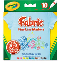 Crayola Fabric Markers, 10 Assorted Colors, 10/Set