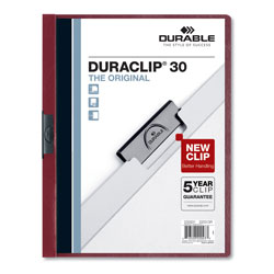 Durable Vinyl DuraClip Report Cover w/Clip, Letter, Holds 30 Pages, Clear/Maroon, 25/Box