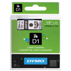 Dymo D1 High-Performance Polyester Removable Label Tape, 0.5" x 23 ft, Black on Clear