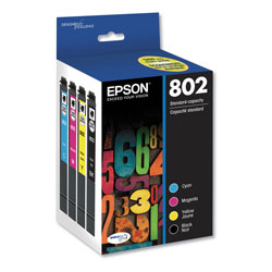 Epson T802120BCS (802) DURABrite Ultra Ink, Black/Cyan/Magenta/Yellow