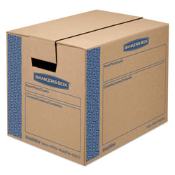 Fellowes SmoothMove Prime Moving & Storage Boxes, Small, Regular Slotted Container (RSC), 16" x 12" x 12", Brown Kraft/Blue, 10/Carton