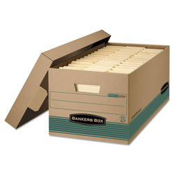 Fellowes STOR/FILE Medium-Duty Storage Boxes, Legal Files, 15.88" x 25.38" x 10.25", Kraft/Green, 12/Carton
