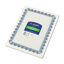 Geographics Parchment Paper Certificates, 8-1/2 x 11, Blue Royalty Border, 50/Pack