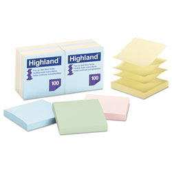 Highland Self-Stick Accordion-Style Notes, 3" x 3", Assorted Pastel Colors, 100 Sheets/Pad, 12 Pads/Pack