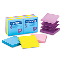 Highland Self-Stick Pop-up Notes, 3" x 3", Assorted Bright Colors, 100 Sheets/Pad, 12 Pads/Pack