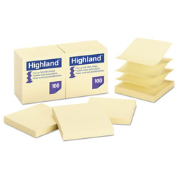 Highland Self-Stick Pop-up Notes, 3" x 3", Yellow, 100 Sheets/Pad, 12 Pads/Pack