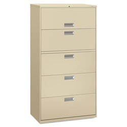 Hon 600 Series Five-Drawer Lateral File, 36w x 18d x 64.25h, Putty