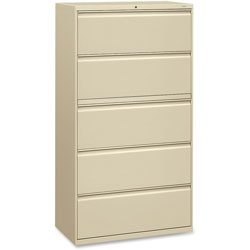 Hon 800-Series 5 Drawer Metal Lateral File Cabinet, 36" Wide, Beige