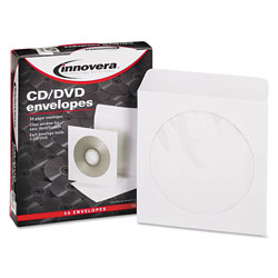 Innovera CD/DVD Envelopes, Clear Window, White, 50/Pack