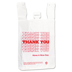 InteplastPitt HDPE T-Shirt Bags, 14 microns, 12" x 23", White, 500/Carton