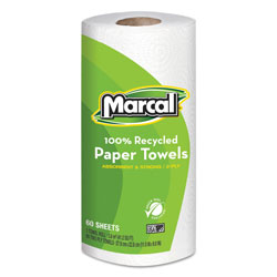 Marcal 100% Recycled Roll Towels, 2-Ply, 9 x 11, 60 Sheets, 15 Rolls/Carton