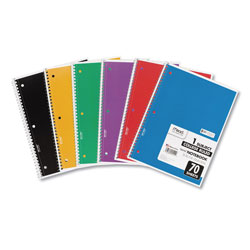 Mead Spiral Notebook, 1 Subject, Medium/College Rule, Assorted Color Covers, 10.5 x 8, 70 Sheets, 6/Pack