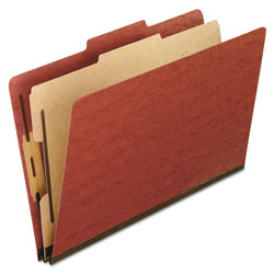Pendaflex Four-, Six-, and Eight-Section Pressboard Classification Folders, 1 Divider, Embedded Fasteners, Letter Size, Red, 10/Box