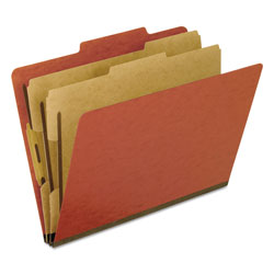 Pendaflex Four-, Six-, and Eight-Section Pressboard Classification Folders, 2 Dividers, Bonded Fasteners, Letter Size, Red, 10/Box