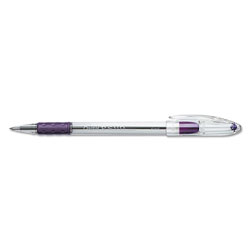 Pentel R.S.V.P. Stick Ballpoint Pen, Fine 0.7mm, Violet Ink, Clear/Violet Barrel, Dozen