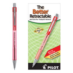 Pilot Better Retractable Ballpoint Pen, Medium 1mm, Red Ink, Translucent Red Barrel, Dozen