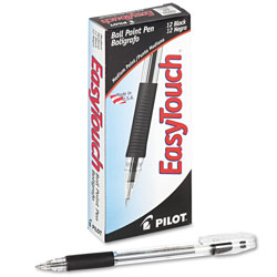 Pilot EasyTouch Stick Ballpoint Pen, Medium 1mm, Black Ink, Clear Barrel, Dozen