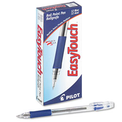 Pilot EasyTouch Stick Ballpoint Pen, Medium 1mm, Blue Ink, Clear Barrel, Dozen
