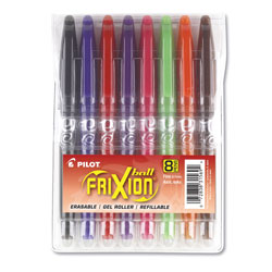 Pilot FriXion Ball Erasable Stick Gel Pen, Fine 0.7mm, Assorted Ink/Barrel, 8/Pack