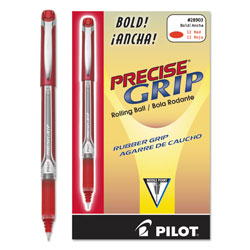 Pilot Precise Grip Stick Roller Ball Pen, Bold 1mm, Red Ink, Red Barrel