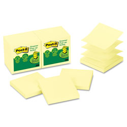 Post-it® Original Recycled Pop-up Notes, 3" x 3", Canary Yellow, 100 Sheets/Pad, 12 Pads/Pack