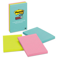 Post-it® Pads in Supernova Neon Collection Colors, Note Ruled, 4" x 6", 90 Sheets/Pad, 3 Pads/Pack