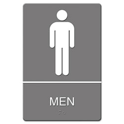 Quartet® ADA Sign, Men Restroom Symbol w/Tactile Graphic, Molded Plastic, 6 x 9, Gray