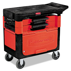 Rubbermaid Locking Trades Cart, 330-lb Capacity, Two-Shelf, 19.25w x 38d x 33.38h, Black