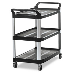 Rubbermaid Xtra Utility Cart with Open Sides, Plastic, 3 Shelves, 300 lb Capacity, 40.63" x 20" x 37.81", Black